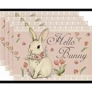 Set of 4 Easter Individual Artoid Mode Pink Bunny Placemats